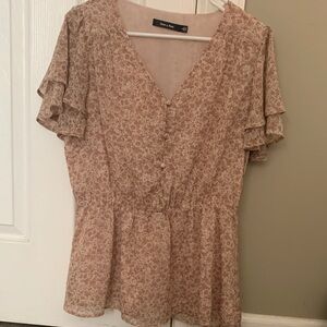 Cute floral pink peplum top size L